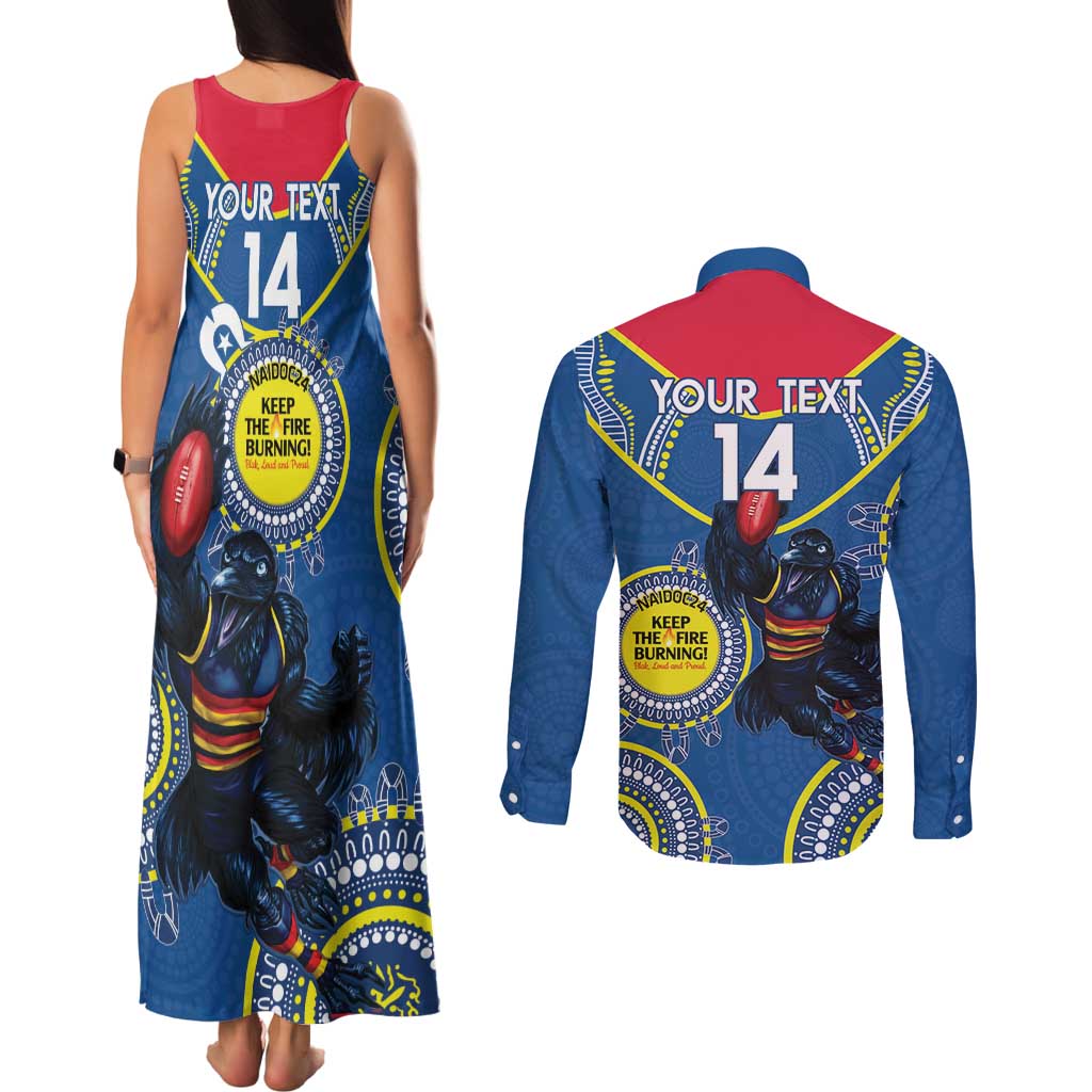 Custom AFL Crows NAIDOC Week Couples Matching Tank Maxi Dress and Long Sleeve Button Shirt Keep The Fire Burning Indigenous Art