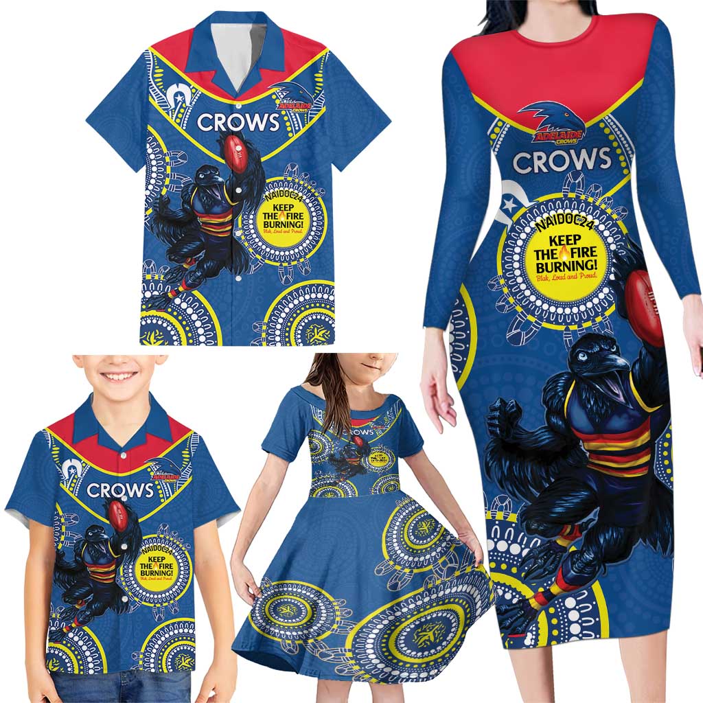 Custom AFL Crows NAIDOC Week Family Matching Long Sleeve Bodycon Dress and Hawaiian Shirt Keep The Fire Burning Indigenous Art
