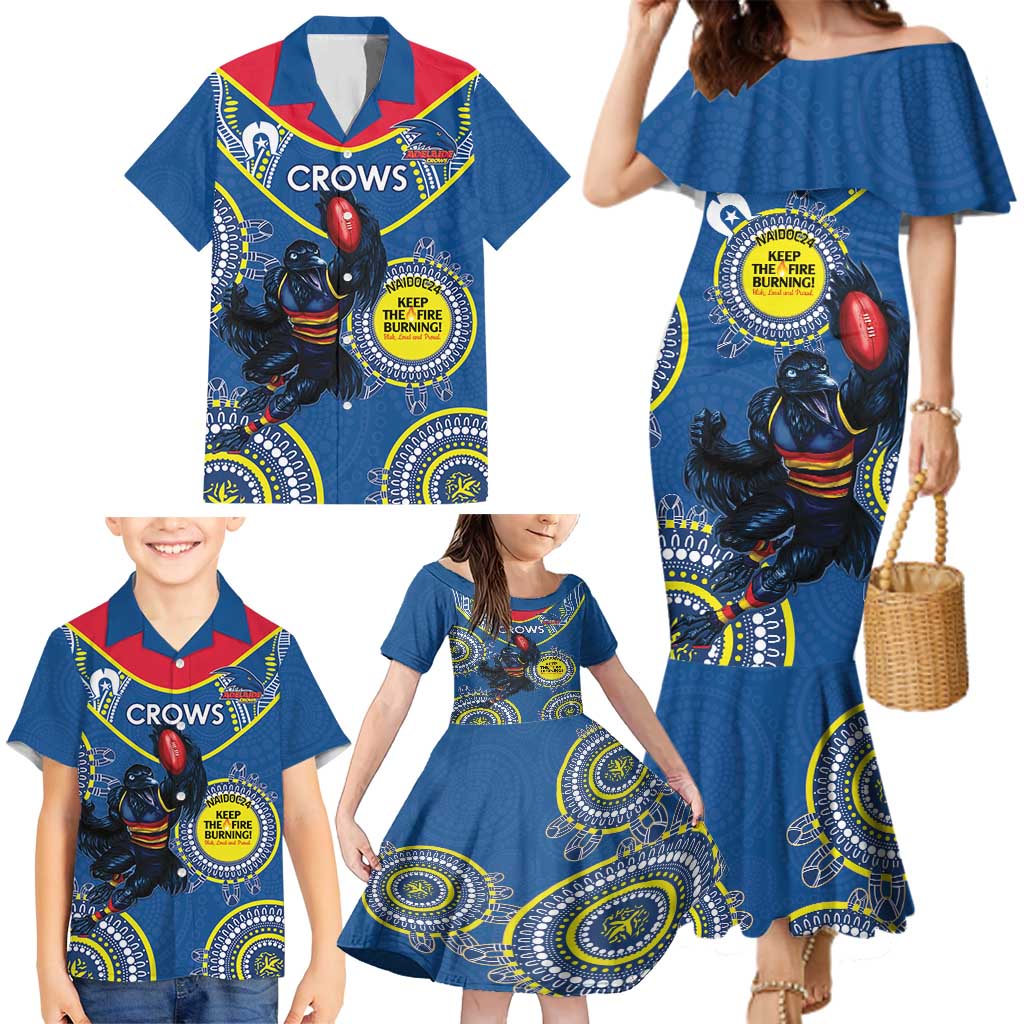 Custom AFL Crows NAIDOC Week Family Matching Mermaid Dress and Hawaiian Shirt Keep The Fire Burning Indigenous Art