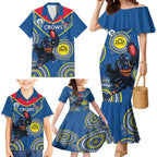 Custom AFL Crows NAIDOC Week Family Matching Mermaid Dress and Hawaiian Shirt Keep The Fire Burning Indigenous Art