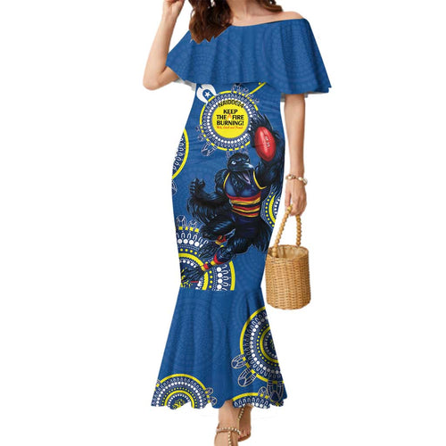 Custom AFL Crows NAIDOC Week Family Matching Mermaid Dress and Hawaiian Shirt Keep The Fire Burning Indigenous Art