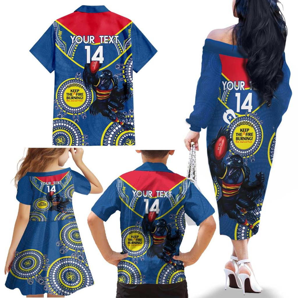 Custom AFL Crows NAIDOC Week Family Matching Off The Shoulder Long Sleeve Dress and Hawaiian Shirt Keep The Fire Burning Indigenous Art
