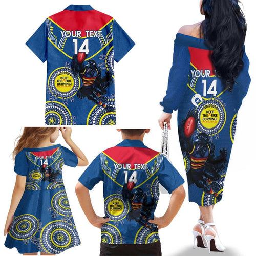Custom AFL Crows NAIDOC Week Family Matching Off The Shoulder Long Sleeve Dress and Hawaiian Shirt Keep The Fire Burning Indigenous Art