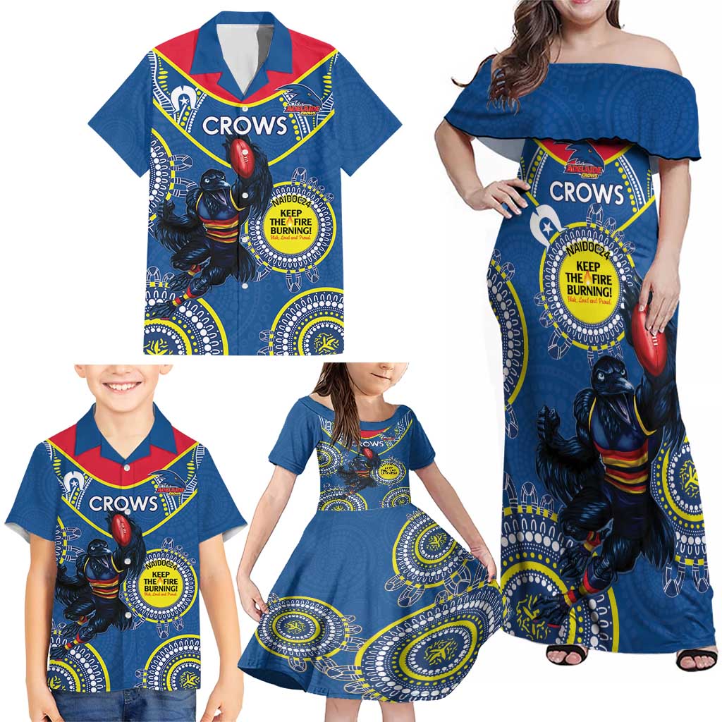 Custom AFL Crows NAIDOC Week Family Matching Off Shoulder Maxi Dress and Hawaiian Shirt Keep The Fire Burning Indigenous Art