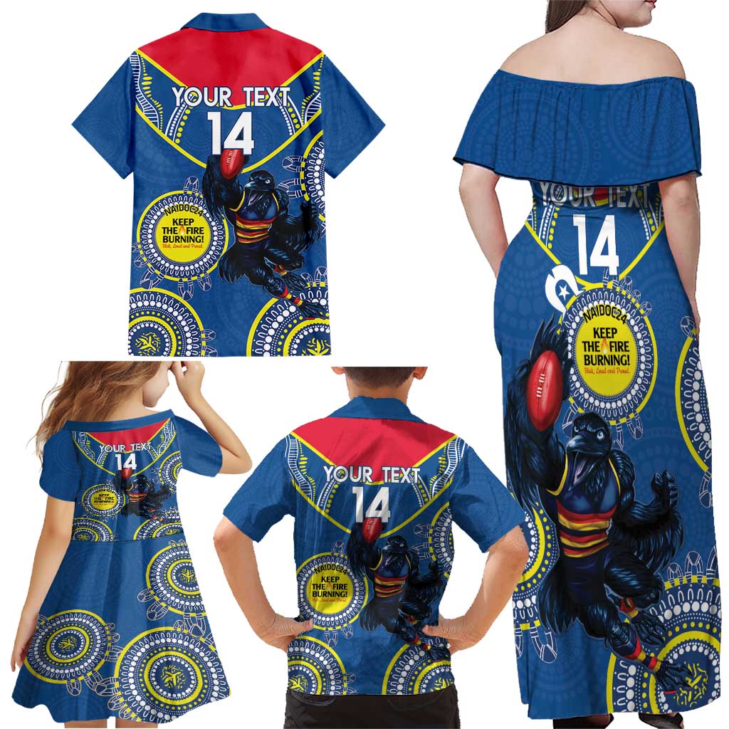 Custom AFL Crows NAIDOC Week Family Matching Off Shoulder Maxi Dress and Hawaiian Shirt Keep The Fire Burning Indigenous Art