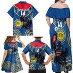 Custom AFL Crows NAIDOC Week Family Matching Off Shoulder Maxi Dress and Hawaiian Shirt Keep The Fire Burning Indigenous Art