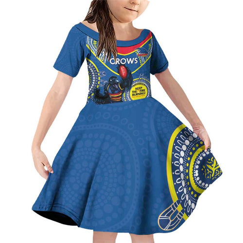Custom AFL Crows NAIDOC Week Family Matching Off Shoulder Short Dress and Hawaiian Shirt Keep The Fire Burning Indigenous Art
