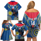 Custom AFL Crows NAIDOC Week Family Matching Off Shoulder Short Dress and Hawaiian Shirt Keep The Fire Burning Indigenous Art
