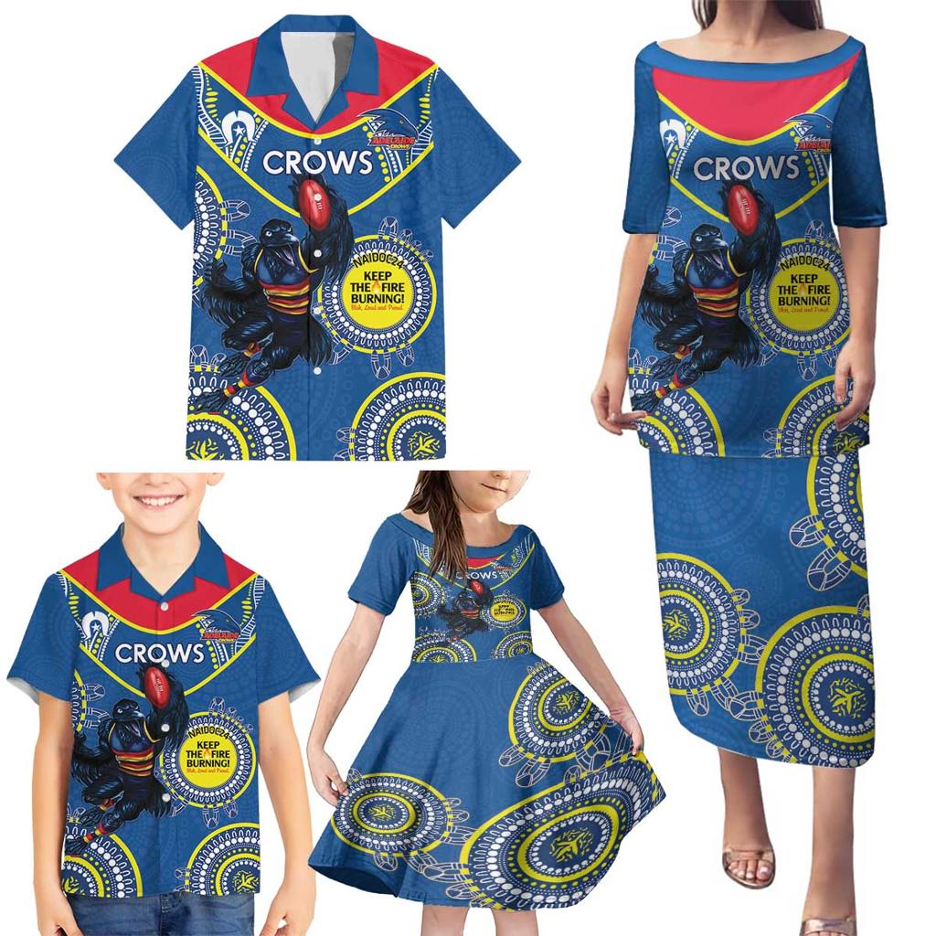 Custom AFL Crows NAIDOC Week Family Matching Puletasi and Hawaiian Shirt Keep The Fire Burning Indigenous Art