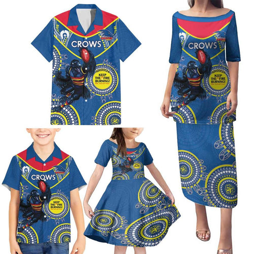 Custom AFL Crows NAIDOC Week Family Matching Puletasi and Hawaiian Shirt Keep The Fire Burning Indigenous Art