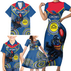 Custom AFL Crows NAIDOC Week Family Matching Short Sleeve Bodycon Dress and Hawaiian Shirt Keep The Fire Burning Indigenous Art