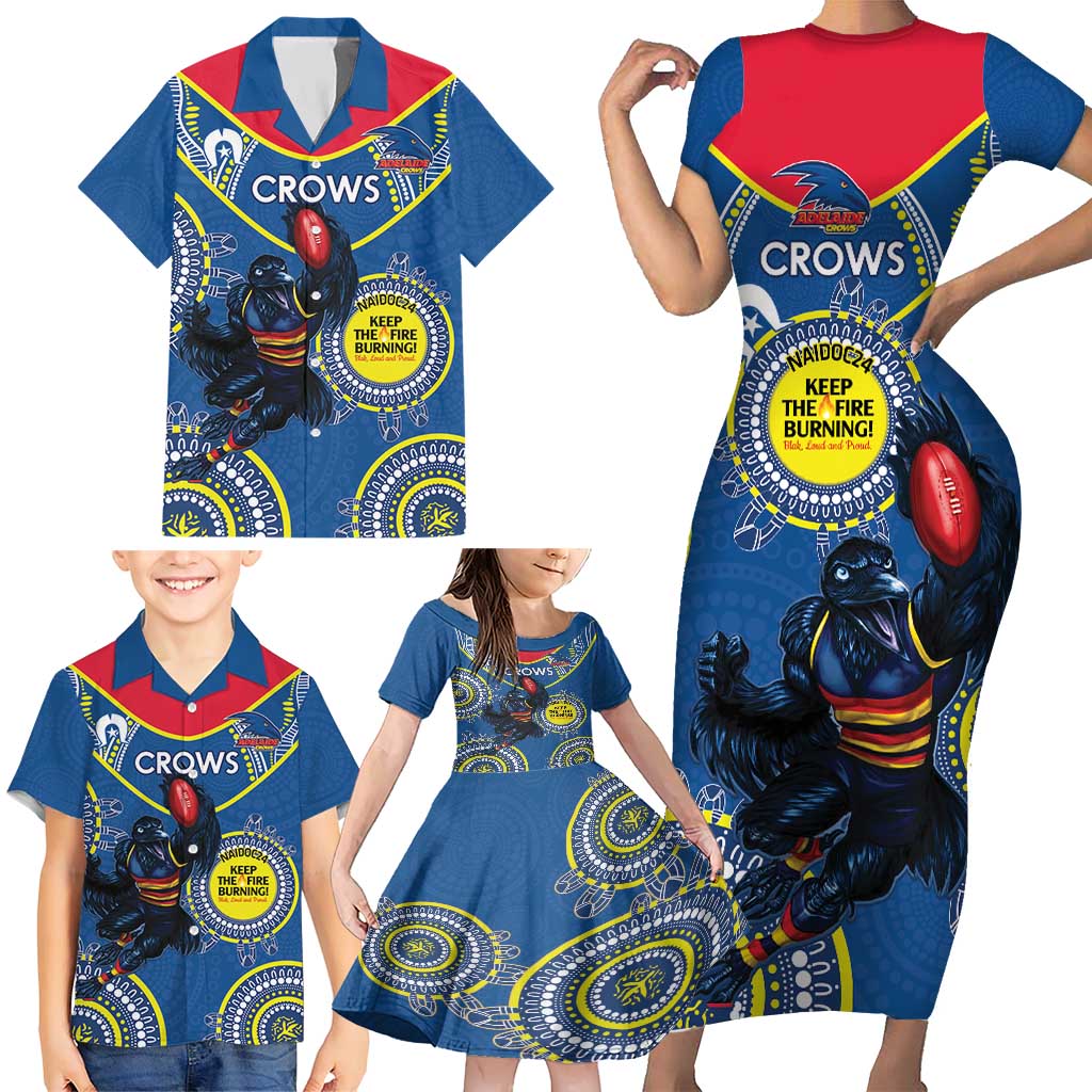 Custom AFL Crows NAIDOC Week Family Matching Short Sleeve Bodycon Dress and Hawaiian Shirt Keep The Fire Burning Indigenous Art