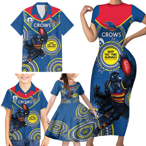 Custom AFL Crows NAIDOC Week Family Matching Short Sleeve Bodycon Dress and Hawaiian Shirt Keep The Fire Burning Indigenous Art