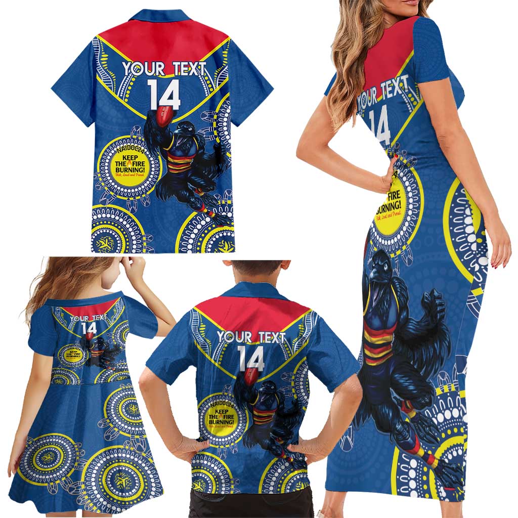 Custom AFL Crows NAIDOC Week Family Matching Short Sleeve Bodycon Dress and Hawaiian Shirt Keep The Fire Burning Indigenous Art