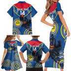 Custom AFL Crows NAIDOC Week Family Matching Short Sleeve Bodycon Dress and Hawaiian Shirt Keep The Fire Burning Indigenous Art