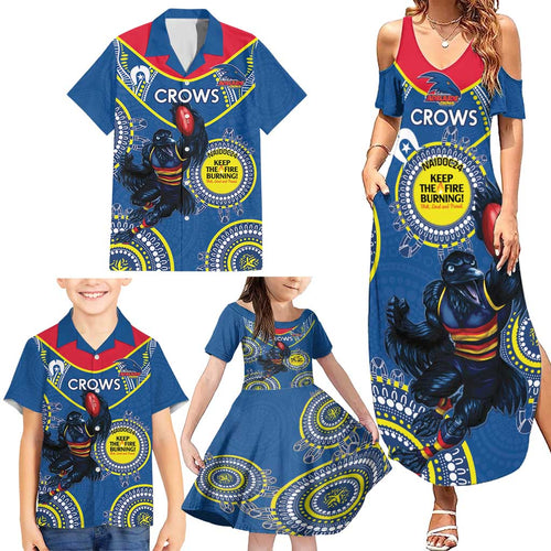Custom AFL Crows NAIDOC Week Family Matching Summer Maxi Dress and Hawaiian Shirt Keep The Fire Burning Indigenous Art