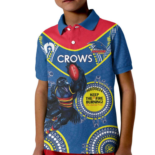 Custom AFL Crows NAIDOC Week Kid Polo Shirt Keep The Fire Burning Indigenous Art