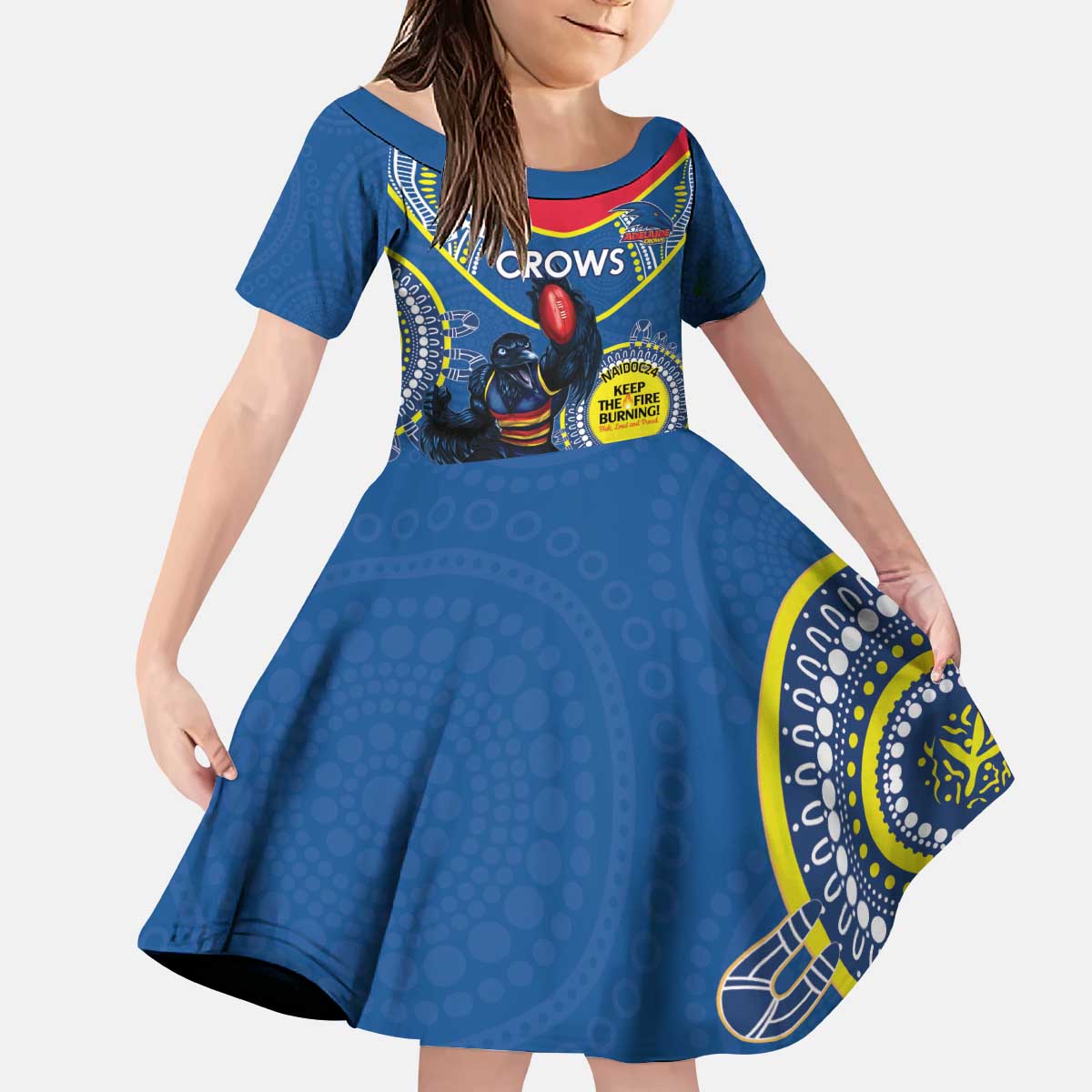 Custom AFL Crows NAIDOC Week Kid Short Sleeve Dress Keep The Fire Burning Indigenous Art