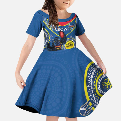 Custom AFL Crows NAIDOC Week Kid Short Sleeve Dress Keep The Fire Burning Indigenous Art