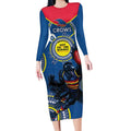 Custom AFL Crows NAIDOC Week Long Sleeve Bodycon Dress Keep The Fire Burning Indigenous Art