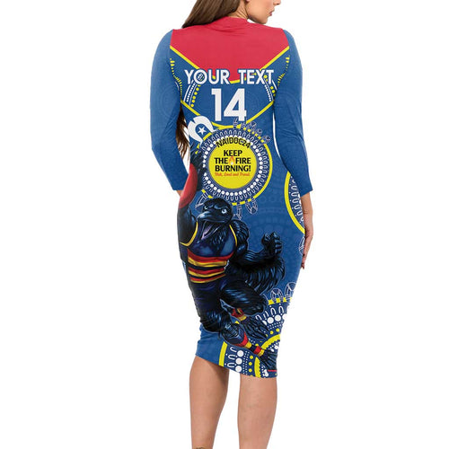 Custom AFL Crows NAIDOC Week Long Sleeve Bodycon Dress Keep The Fire Burning Indigenous Art