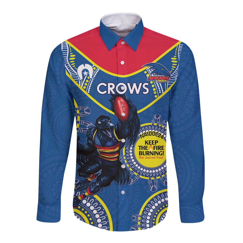 Custom AFL Crows NAIDOC Week Long Sleeve Button Shirt Keep The Fire Burning Indigenous Art