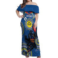 Custom AFL Crows NAIDOC Week Off Shoulder Maxi Dress Keep The Fire Burning Indigenous Art