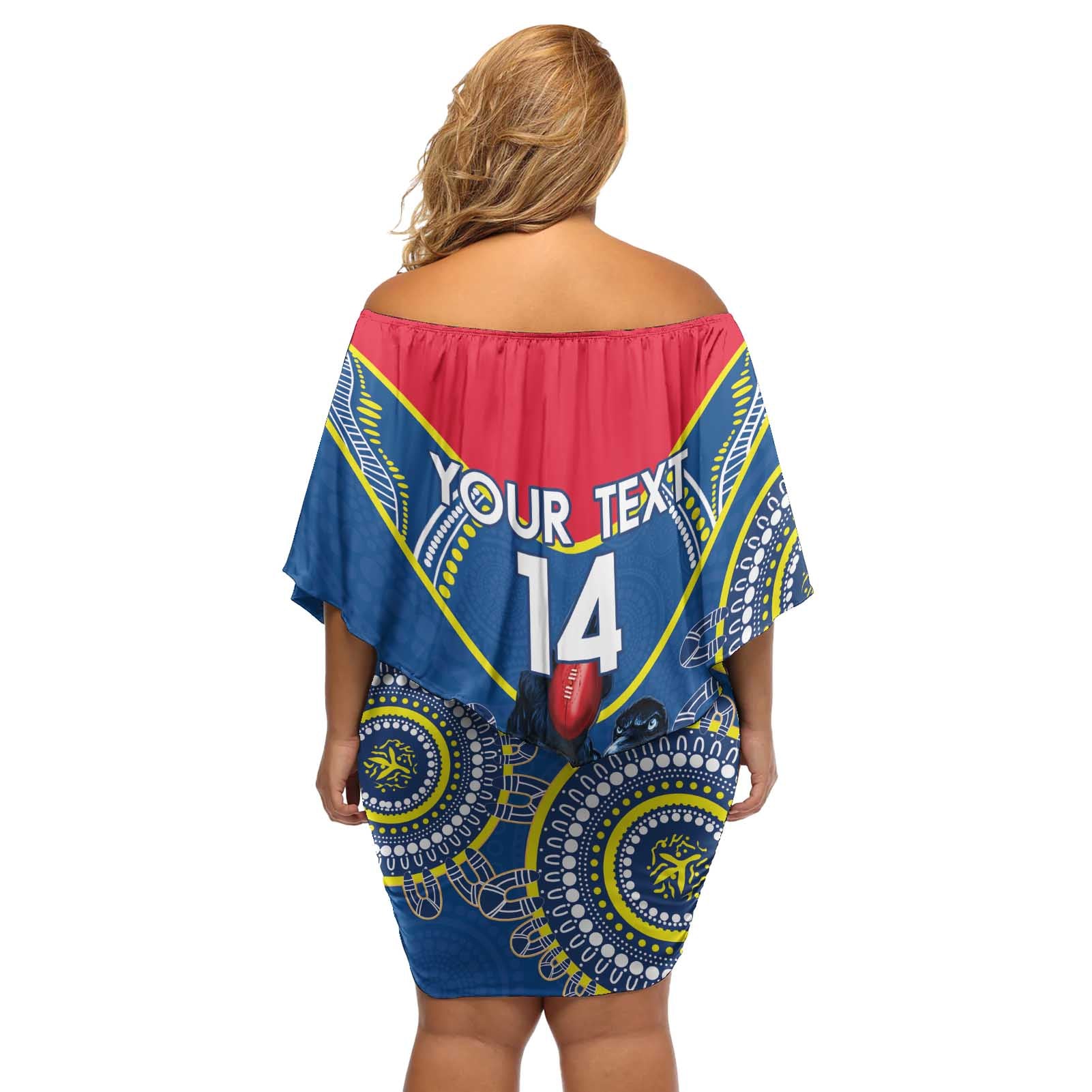 Custom AFL Crows NAIDOC Week Off Shoulder Short Dress Keep The Fire Burning Indigenous Art