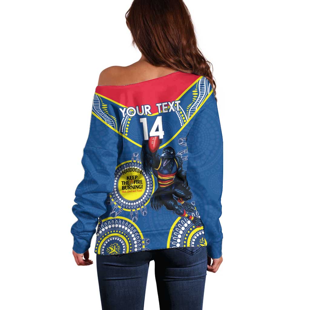 Custom AFL Crows NAIDOC Week Off Shoulder Sweater Keep The Fire Burning Indigenous Art
