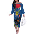 Custom AFL Crows NAIDOC Week Off The Shoulder Long Sleeve Dress Keep The Fire Burning Indigenous Art
