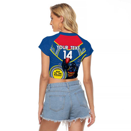 Custom AFL Crows NAIDOC Week Raglan Cropped T Shirt Keep The Fire Burning Indigenous Art