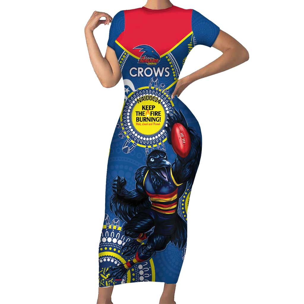 Custom AFL Crows NAIDOC Week Short Sleeve Bodycon Dress Keep The Fire Burning Indigenous Art