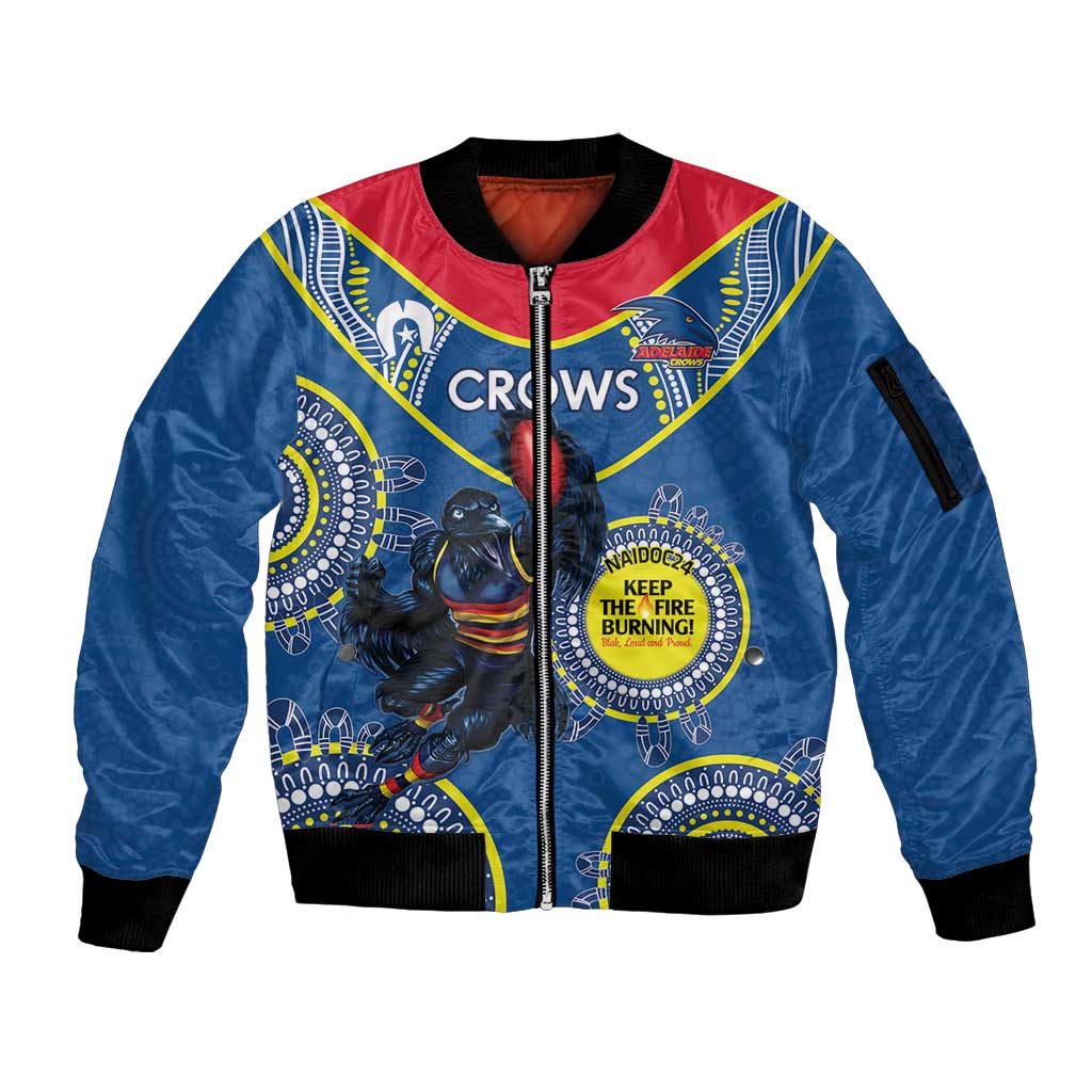 Custom AFL Crows NAIDOC Week Sleeve Zip Bomber Jacket Keep The Fire Burning Indigenous Art