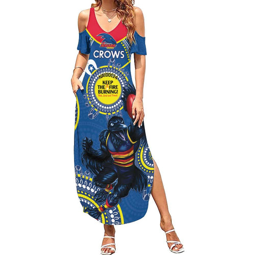 Custom AFL Crows NAIDOC Week Summer Maxi Dress Keep The Fire Burning Indigenous Art