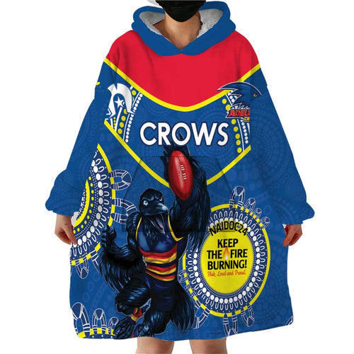 Custom AFL Crows NAIDOC Week Wearable Blanket Hoodie Keep The Fire Burning Indigenous Art