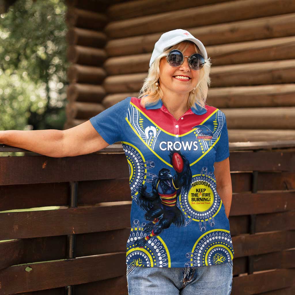 Custom AFL Crows NAIDOC Week Women Polo Shirt Keep The Fire Burning Indigenous Art