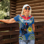 Custom AFL Crows NAIDOC Week Women Polo Shirt Keep The Fire Burning Indigenous Art