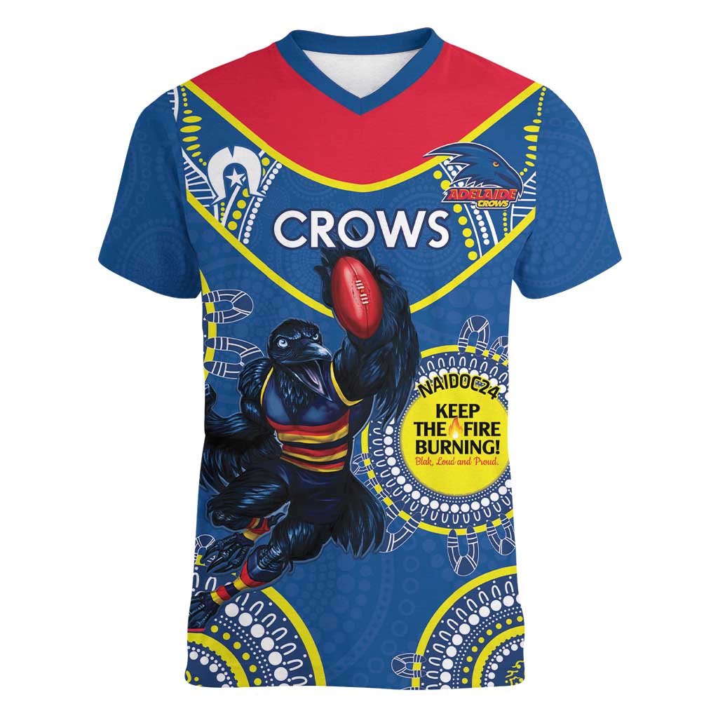 Custom AFL Crows NAIDOC Week Women V-Neck T-Shirt Keep The Fire Burning Indigenous Art