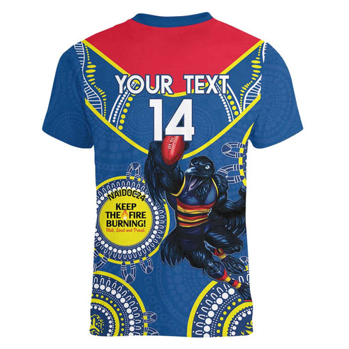 Custom AFL Crows NAIDOC Week Women V-Neck T-Shirt Keep The Fire Burning Indigenous Art