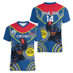 Custom AFL Crows NAIDOC Week Women V-Neck T-Shirt Keep The Fire Burning Indigenous Art