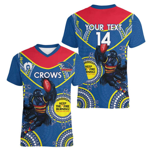 Custom AFL Crows NAIDOC Week Women V-Neck T-Shirt Keep The Fire Burning Indigenous Art