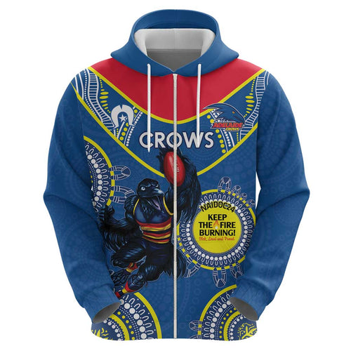 Custom AFL Crows NAIDOC Week Zip Hoodie Keep The Fire Burning Indigenous Art