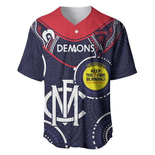 Custom AFL Demons NAIDOC Week Baseball Jersey Keep The Fire Burning Indigenous Art