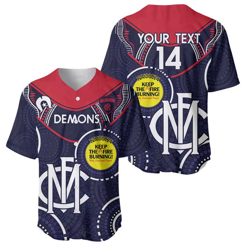 Custom AFL Demons NAIDOC Week Baseball Jersey Keep The Fire Burning Indigenous Art
