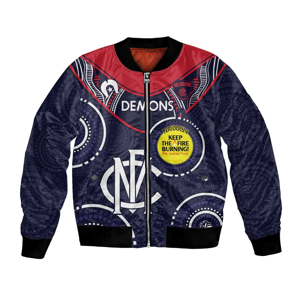 Custom AFL Demons NAIDOC Week Bomber Jacket Keep The Fire Burning Indigenous Art