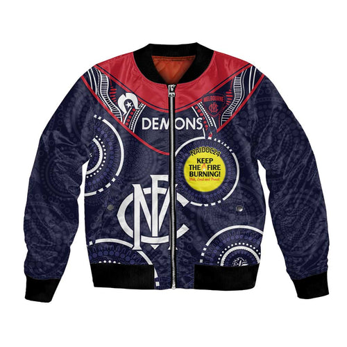 Custom AFL Demons NAIDOC Week Bomber Jacket Keep The Fire Burning Indigenous Art