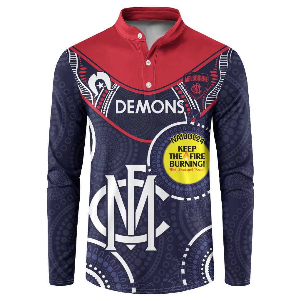 Custom AFL Demons NAIDOC Week Button Sweatshirt Keep The Fire Burning Indigenous Art