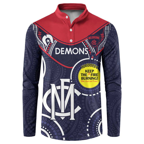 Custom AFL Demons NAIDOC Week Button Sweatshirt Keep The Fire Burning Indigenous Art
