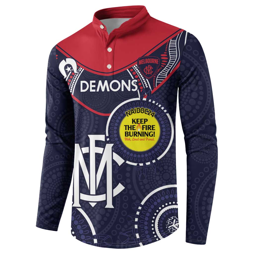 Custom AFL Demons NAIDOC Week Button Sweatshirt Keep The Fire Burning Indigenous Art