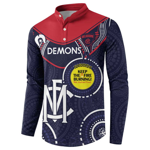 Custom AFL Demons NAIDOC Week Button Sweatshirt Keep The Fire Burning Indigenous Art